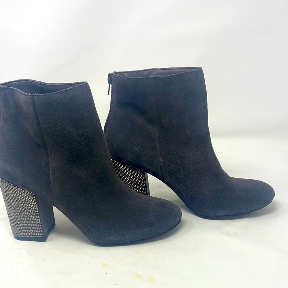 Reaction Kenneth Cole Black Gray Silver Rhinestone Heeled Ankle Booties Size 8